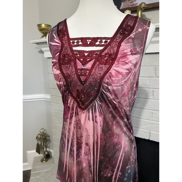 One World Y2k Fairy Top Women's Sz L Embellished Embroidered V-Neck Boho Tie Dye - Picture 3 of 5